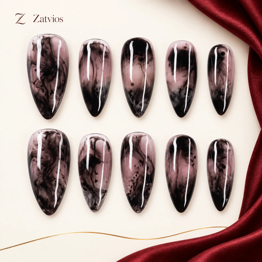 Zatvios Ink Romance DM-211 — ten-nail design display; Blush / Ink black