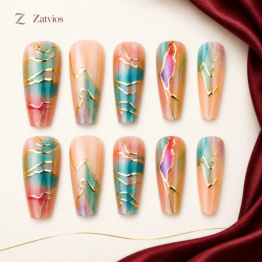 Zatvios Opal Tide DM-465 — ten-nail design display; Seafoam / Peach / Lilac
