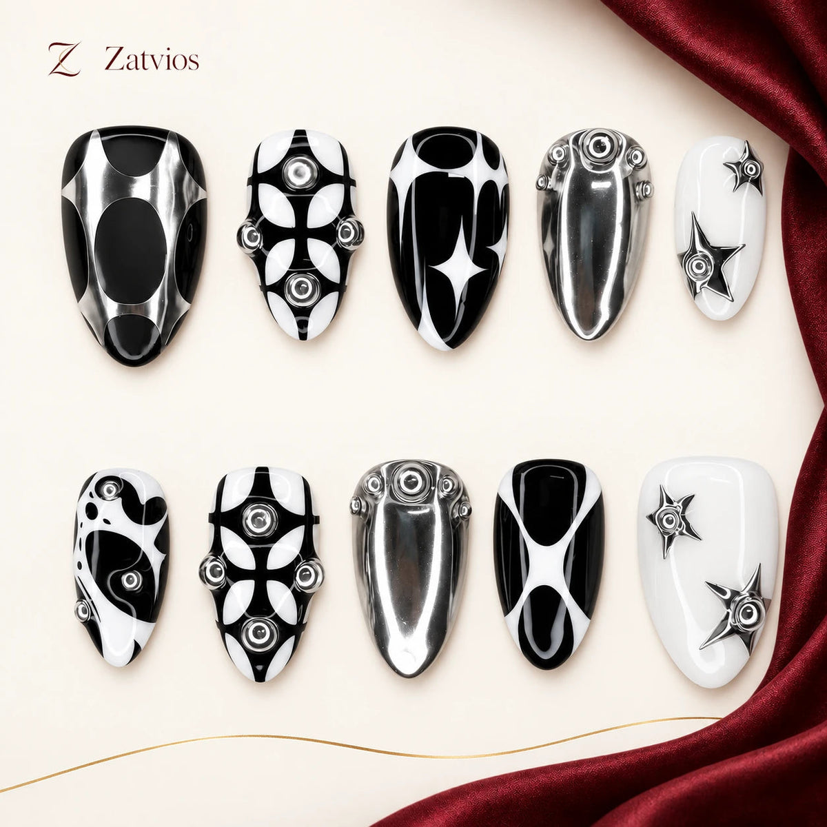 Zatvios Chrome Dialogue DM-688 — ten-nail design display; Black / White / Silver
