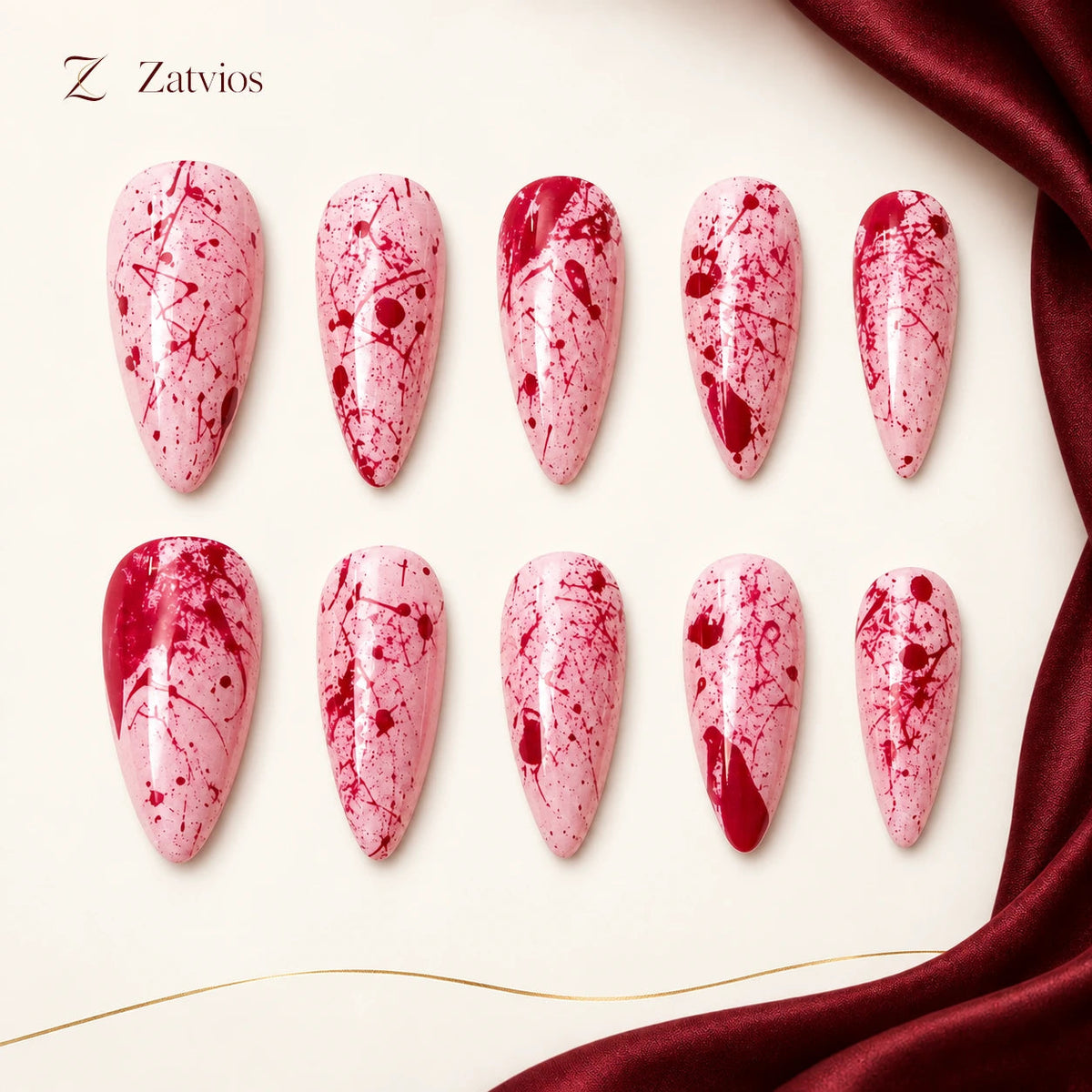 Zatvios Scarlet Scene DM-730 — ten-nail design display; Blush / Scarlet