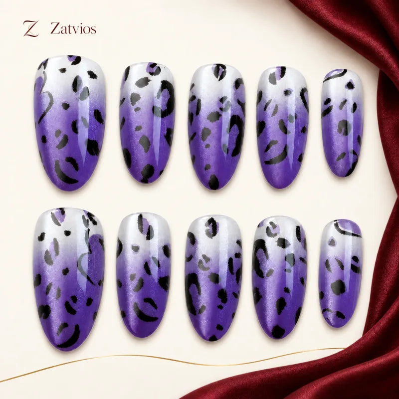 Zatvios Violet Instinct DM-149 — ten-nail design display; Violet / Black / Milky nude