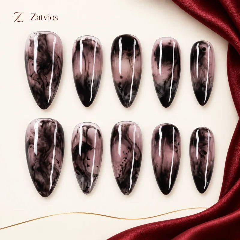 Zatvios Ink Romance DM-211 — ten-nail design display; Blush / Ink black