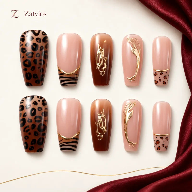 Zatvios Golden Instinct DM-422 — ten-nail design display; Nude / Brown / Gold
