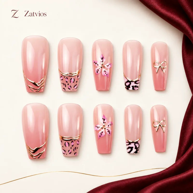 Zatvios Blush Bouquet DM-429 — ten-nail design display; Blush / Nude / Gold