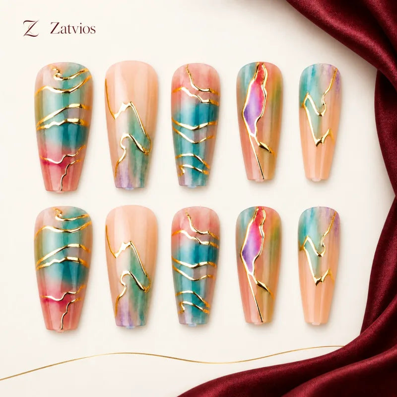 Zatvios Opal Tide DM-465 — ten-nail design display; Seafoam / Peach / Lilac
