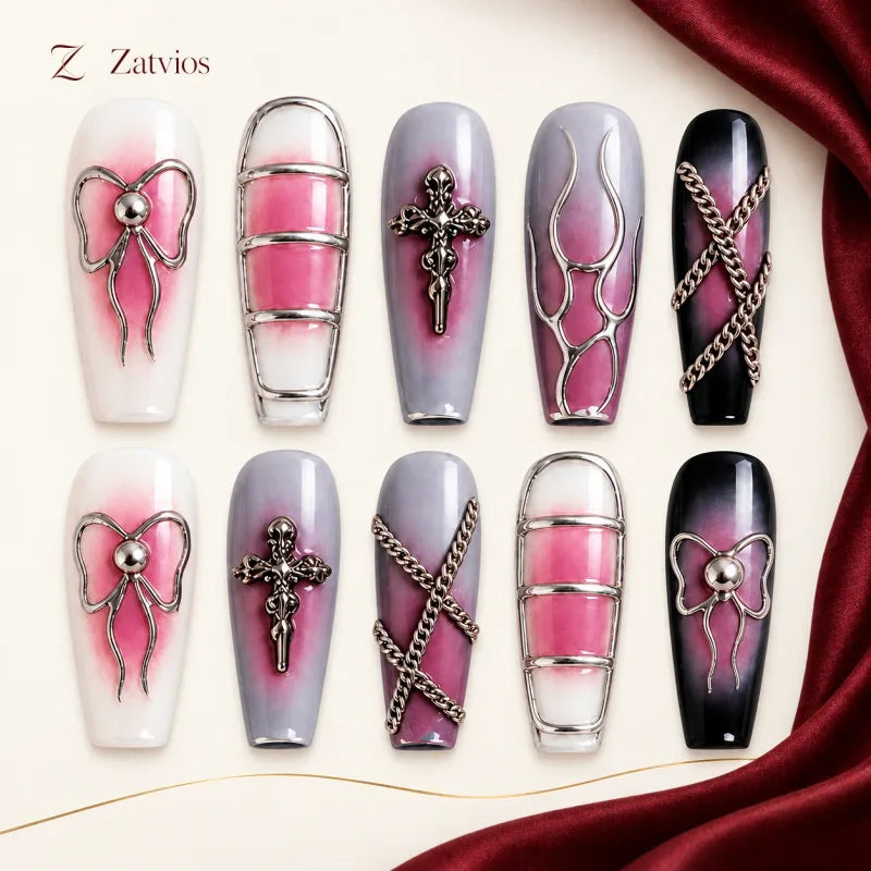 Zatvios Rose Rebellion DM-67 — ten-nail design display; Rose / Smoke / Silver