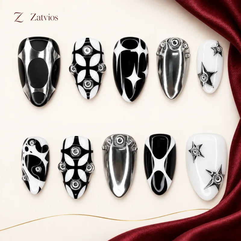 Zatvios Chrome Dialogue DM-688 — ten-nail design display; Black / White / Silver