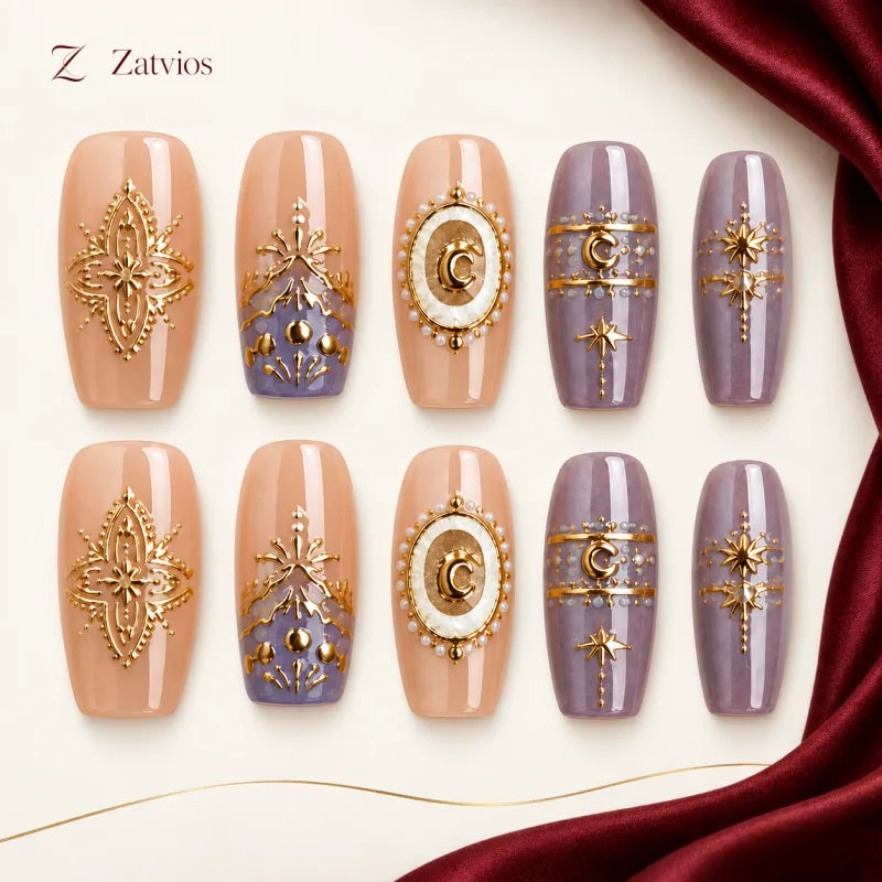 Zatvios Lavender Constellation DM-85 — ten-nail design display; Lavender / Nude / Gold